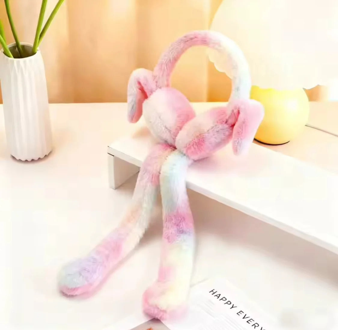 Cute Bunny Cap Headphone Plush Ear Muff Winter Headwear for Women & Girls