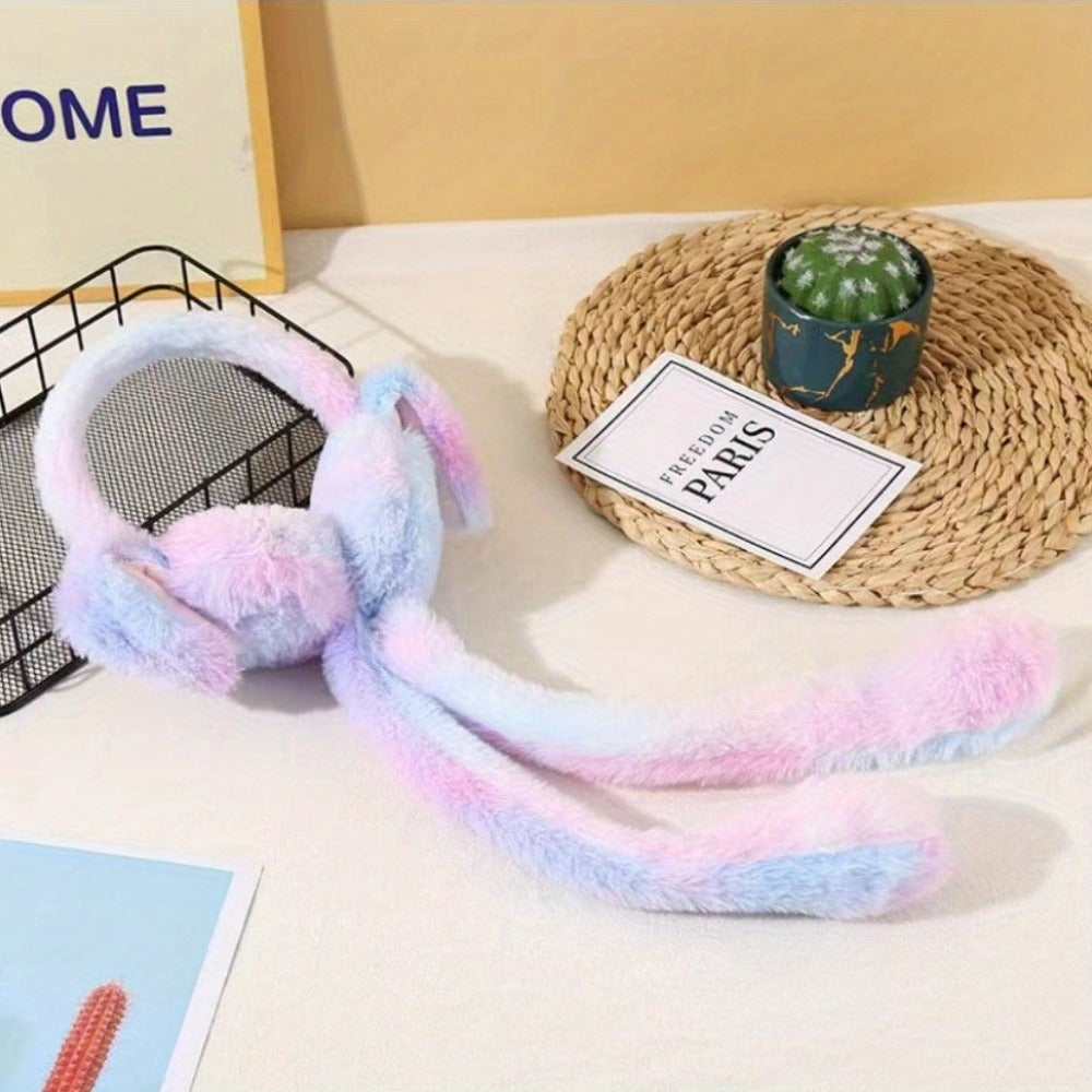 Cute Bunny Cap Headphone Plush Ear Muff Winter Headwear for Women & Girls