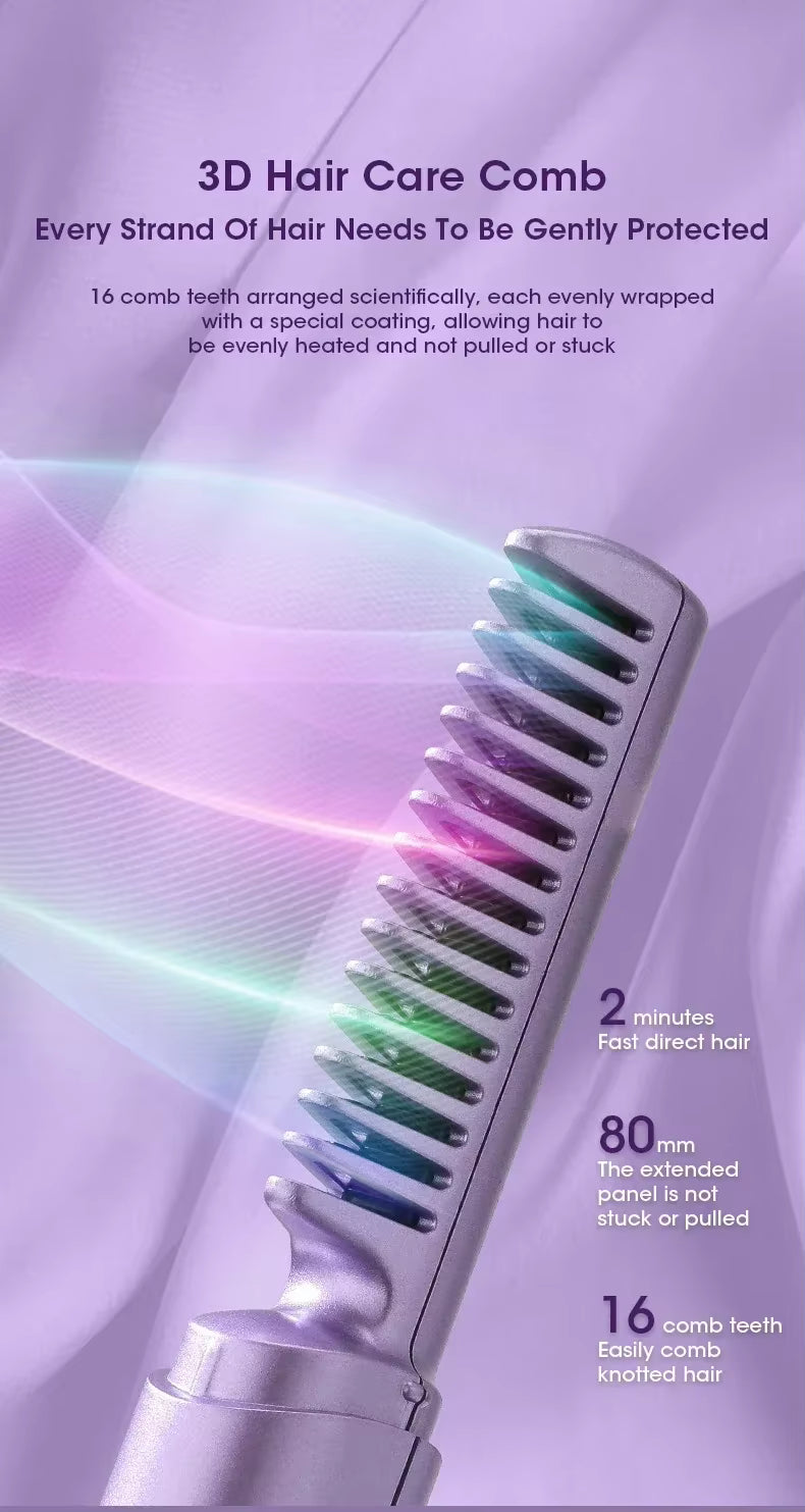 2-in-1 Hair Styling Brush, Straightener, Curler Comb